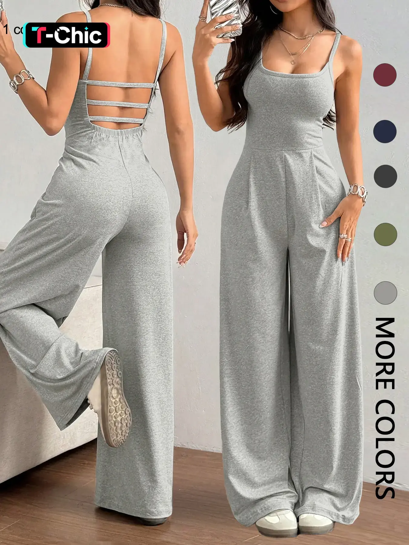 Women's Solid Basic Backless Pleated Spaghetti Strap Cami Overalls Jumpsuit, Casual Fitted Sleeveless Square Neck Wide Leg Jumpsuit for Summer, Women's Jumpsuit for Daily Wear