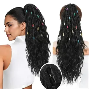 SummerVibes AISI HAIR 20/30inch Braids Ponytail Extension Claw with Braids Curly Pony Tail Clip in Hair Extensions Fluffy Natural Looking Synthetic Hairpiece for Women
