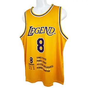 Men's summer basketball jersey LEGEND 8-24 MAMBA Sewing embroidery big size Mesh breathable Outdoor sportswear Retro Sweat absorption and quick drying Basketball clothes sleeveless Training clothes Cheap High Quality Accept mixed wholesale yellow Black