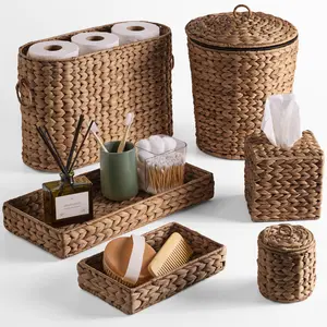 Best Choice Products 6-Pc Water Hyacinth Bathroom Storage Set, Includes Trays, Trash Bin, Toilet Paper Storage, Tissue Box Cover, Garbage Can