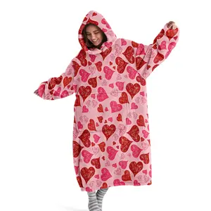 hoodie blanket，Wearable Blanket，Ultra-Soft Flannel Blanket Hoodie, Cozy Hooded Blanket, Wearable Heart Print Oversized Sweatshirt, Unisex Home Sleepwear, Perfect Gift，Christmas Gift,Valentine's Day gift