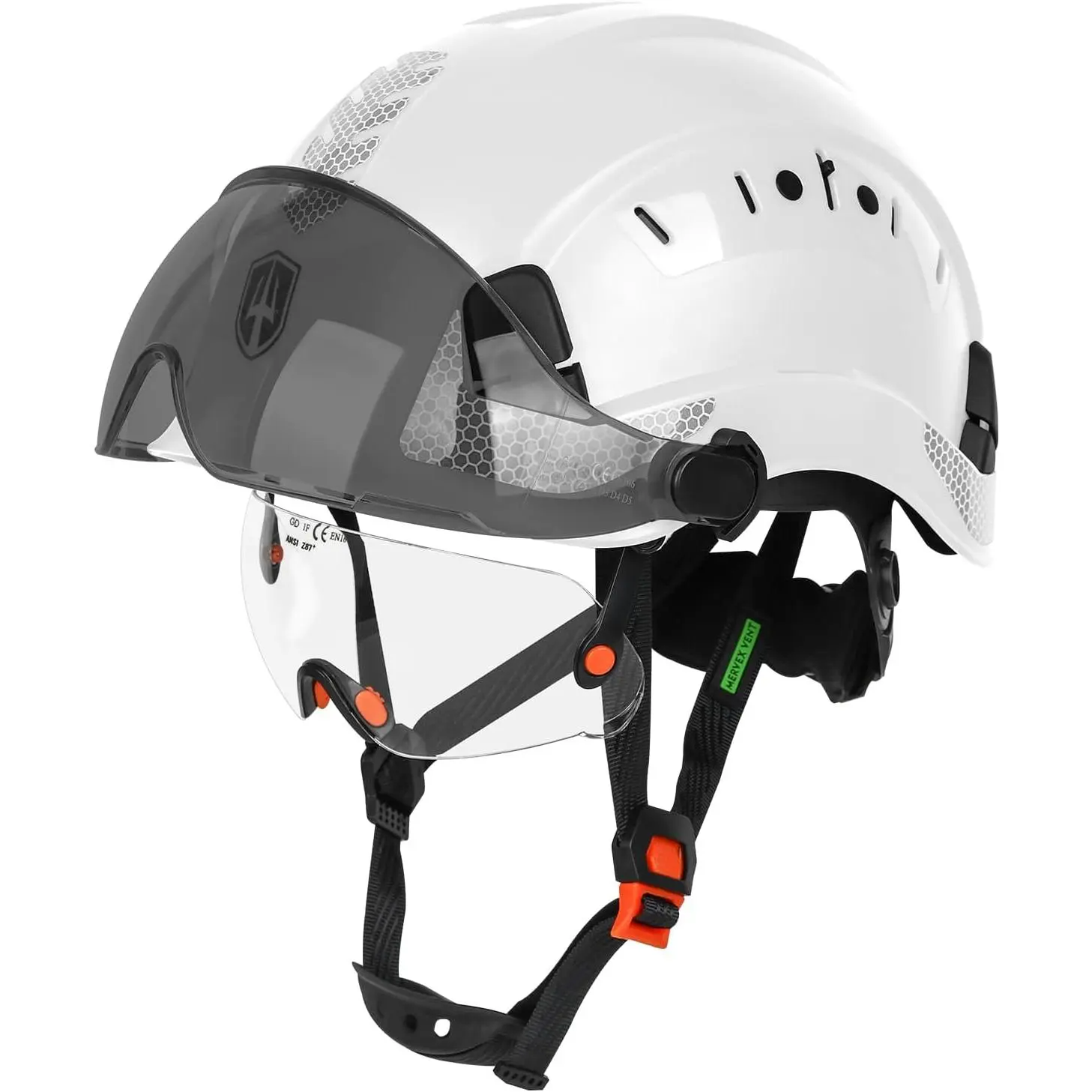 Vented Safety Helmet, Printed ABS New Hard Hat Design with Dual Visor & Tinted Shield, Adjustable 53-63cm Safety Gear with Reflective Strips for Construction, Tinted Visor, Outdoor Work, Airflow Vents, All Seasons, Breathable, Constructionhelmet