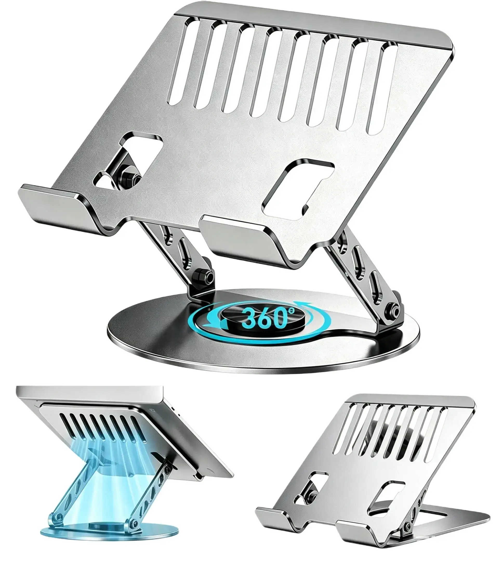 2Pcs Compatible 360° Rotating Adjustable Laptop Stand, Fully Foldable Dual Rotary Shaft Laptop Riser Portable Standing Desk, Fits MacBook & All 10-17 Inch Laptops