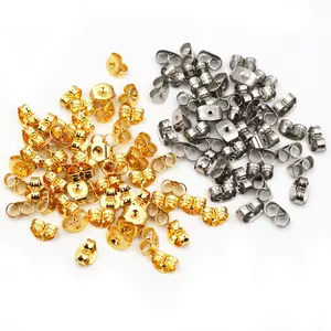 100pcs/Lot  Stainless Steel Gold Plated Earring Back Plug Earring Settings Base Ear Studs Back Stopper