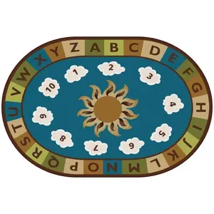 212 MAIN Alphanumeric Stain Guard Sunny Day Kids' Learn & Play Nature Rug - Nylon Fiber, Double-Stitched Interactive Carpet for Classroom Use
