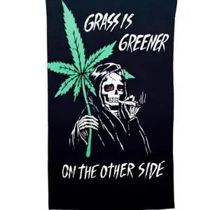 Reefer Reaper Marijuana Vintage 3 X 5 Tapestry - 90s Retro Trippy Skeleton Grunge Weed Man Cave Stoner Flag Accessories for Men - Funny College Dorm Skull Tapestries Decor for Teens - 420 Banner Linen Decorative