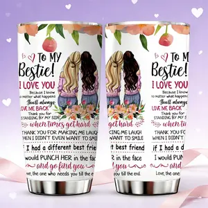 AuraCup 1pc 20oz bestie tumbler with lid and straw, best friend gift cup for women, cute friendship sayings floral design insulated coffee tea mug, hot cold drink cup for sisters coworkers girls, perfect birthday Christmas Valentine’s Day present