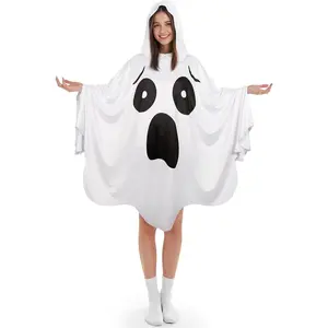White Ghost Poncho with Hood Adult Spooky Halloween Costume for WomensTikTokShopBlackFriday