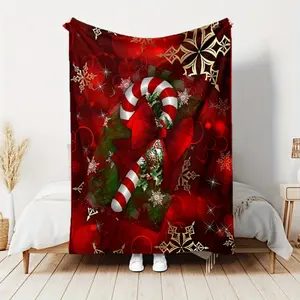 Coastal Style 3D Christmas Candy Cane Printed Flannel Throw Blanket - Soft, Non-Slip, Durable, Washable, All-Season Polyester Blanket for TV, Sofa, Bed, Reading, Study, Sleeping, Camping, Gaming  Skin-friendly, lightweight and soft