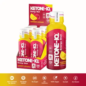 Ketone-IQ NO Caffeine Energy Shot for Focus & Energy - No Sugar, 100% Vegan - Raspberry Lemonade Flavor - 6 Shots