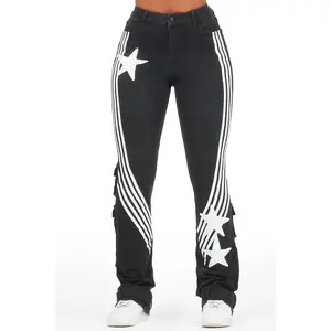 Jaziya Black Stacked Flare Jean