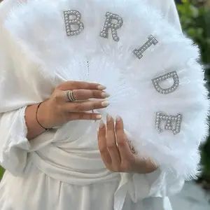 Plush Artificial Feather Fan, Pearl Bride Feather Fan, Single Handle Ladies Party Wedding Decoration, Handheld Fan, Wedding Hand Fans, Gift for Weddings, Decorations Supplies