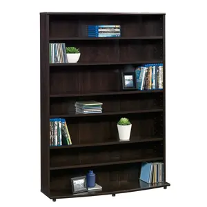 Sauder Multimedia Storage Tower with 7 Spacious Shelves Adjustable for Books DVDs CDs Modern Aesthetic Home Organization