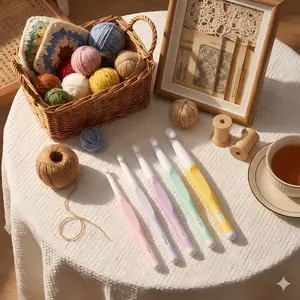 2026 New 5pc Large Crochet Hooks Set, 8mm 10mm 12mm 15mm 20mm Ergonomic Long Hooks, Rubber Handle, for Knitted Blankets Shawls Carpets Scarves