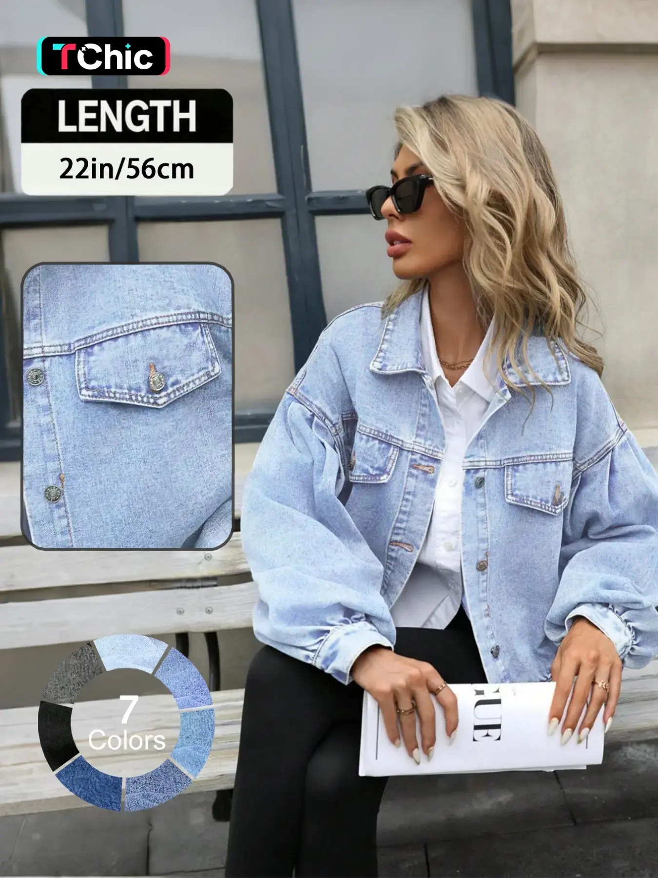 Elegant Streetwear Oversized Loose Fit Long Sleeve Light Wash Lightweight Denim Jacket, Coats, Casual Chic Outerwear for Daily Wear, Comfortable and Stylish Design, Perfect for Urban Fashionistas
