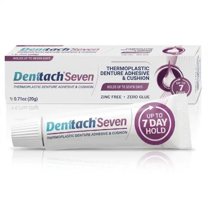 Denttach Seven Denture Adhesive, Thermoplastic Denture Adhesive Up to 7 Days, Extra Strong Waterproof, Secure Denture Grip & Cushion, Refit, Reliner for Upper & Lower Dentures, Comfortable, Zinc Free