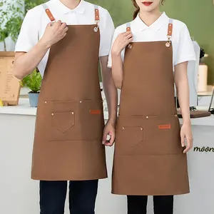 Thin Canvas Cross-Back Apron, Waterproof High-Quality Apron with Pockets, Anti-Stain Comfortable Design, Adjustable Size, Ideal for Supermarket, Restaurant, Fruit Store
