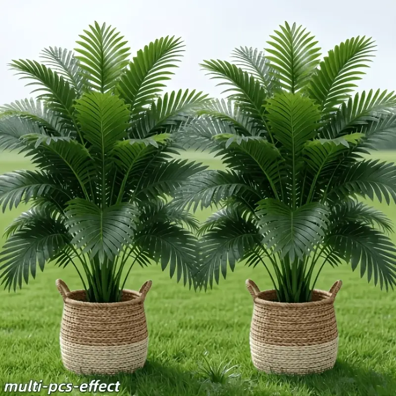 Iron-Frame Artificial Areca Palm Tree, Lifelike Faux Golden Cane Tropical Fake Plant, No-Maintenance Indoor-Outdoor Decor for Living Room Office, Realistic Dypsis Lutescens for Modern Home Decor
