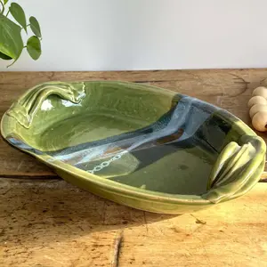 Party Platter Green Tray Serving Bowl Green Pottery Entryway Catchall Entryway Decor Platter Gamenight Platter Handmade Ceramic Hostess Gift