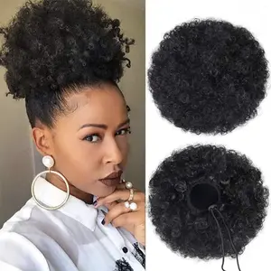 Fluffy Woolly Curly Drawstring Afro Puff | Synthetic Kinky Curly Bun Hairpiece | Voluminous Ponytail Extension for Women