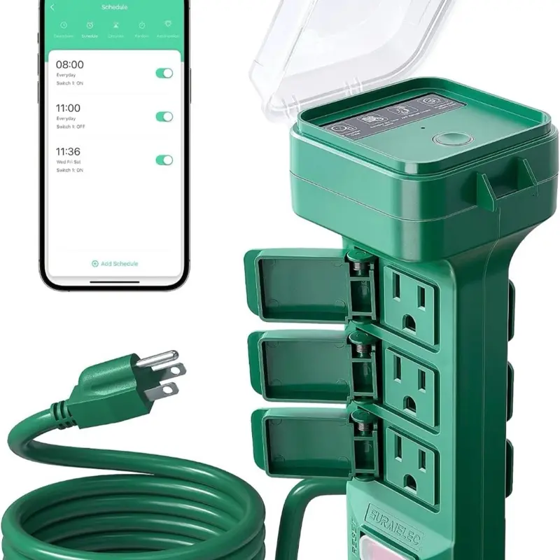 Outdoor WiFi Smart Power Stake Timer with 6 Outlets, 6ft Extension Cord, Weather-Resistant Electric Plug for Patio Lights