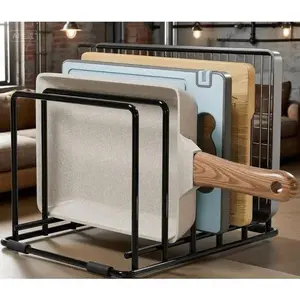 5-Slot Steel Holder for Kitchen Storage - Space-Saving Pan Organizer for Thin Pans, Baking Trays - Durable Rack for Cutting Boards and Cookware - Wall Mount or Cabinet Shelf Solution