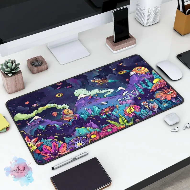 Psychedelic Purple Monster Desk Mat, Cool Alien Mouse Pad, Card Playmats with Zones, TCG Playmat Accessories, Large Mousepad, Gift for Him, Desk Mat Gifts