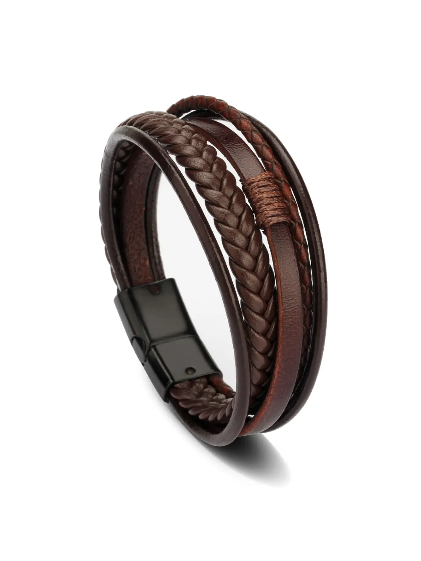 Black & Brown Multi-Layer Braided Leather Bracelet, Rugged Modern Minimalist Jewelry with Genuine Leather, Multi-Strand Braided Design & Secure Magnetic Clasp for Men's Daily Wear, Streetwear, Casual & Outdoor Occasions