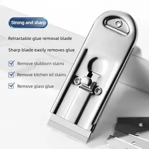 2PCS Multi-functional stainless steel adhesive remover scraper, telescopic cleaning tool for glass, floor grout sealing, wall scraper, household use