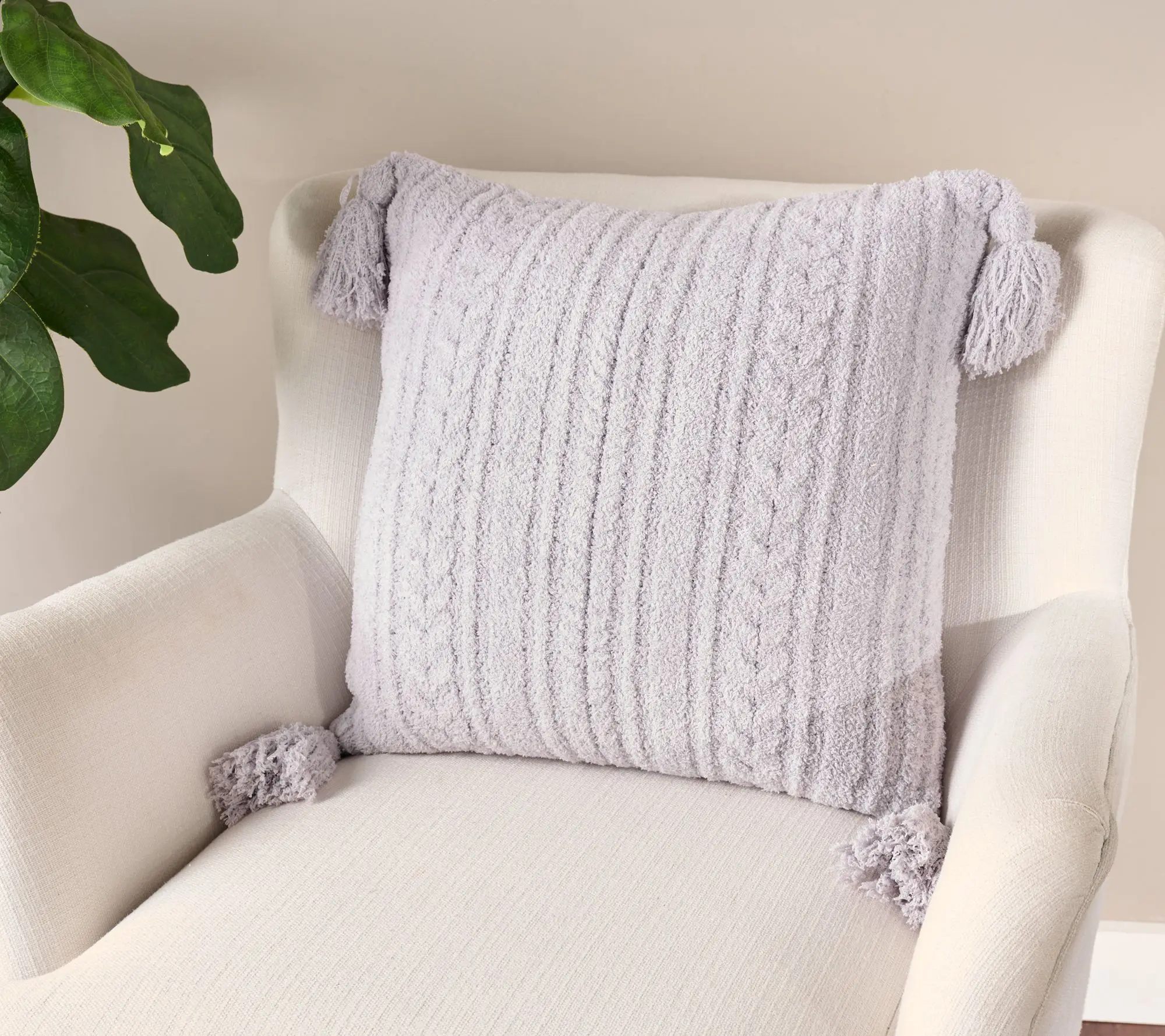 Barefoot Dreams CozyChic 20"x20" Cable Pillow with Tassels