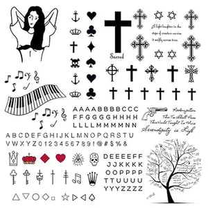 Minimalist Realistic Temporary Tattoos - 2 Sheets 160+ PCS Alphabet Letter Literature Script Cross Crown Temporary Tattoos Fake Tattoos Great for Adults Women Men Kids on Fingers