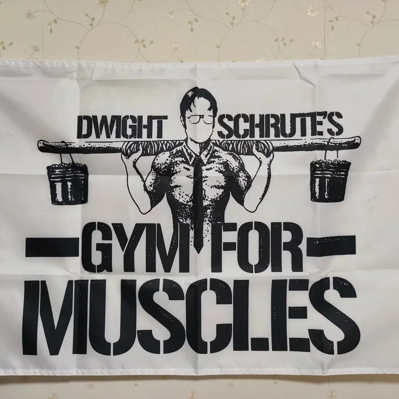 Dwight Schrute's Gym for Muscles Flag Banner - Funny Office TV Show Tapestry