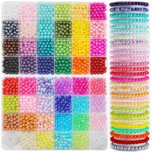 2400pcs Pearl Beads, 47 Colors Round Beads for Bracelets, Multicolor Bracelet Making Kit, for Jewelry Making with Elastic String, DIY Crafts Set (6mm)