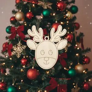 Wooden Reindeer Face Ornament DIY Kit, Festive Decor Supply with Paint, Brush for Artistic Craft Projects