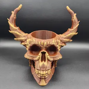 Skull with horns Hand Painted 3D Printed Planter or Candy Bowl