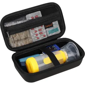 Travel Carrying Case for Asthma Inhaler, Handheld Spacer for Adults and Kids, Masks, Hard Inhaler Case with Mesh Pocket fit Medicine and Other Essentials, Black (CASE ONLY)