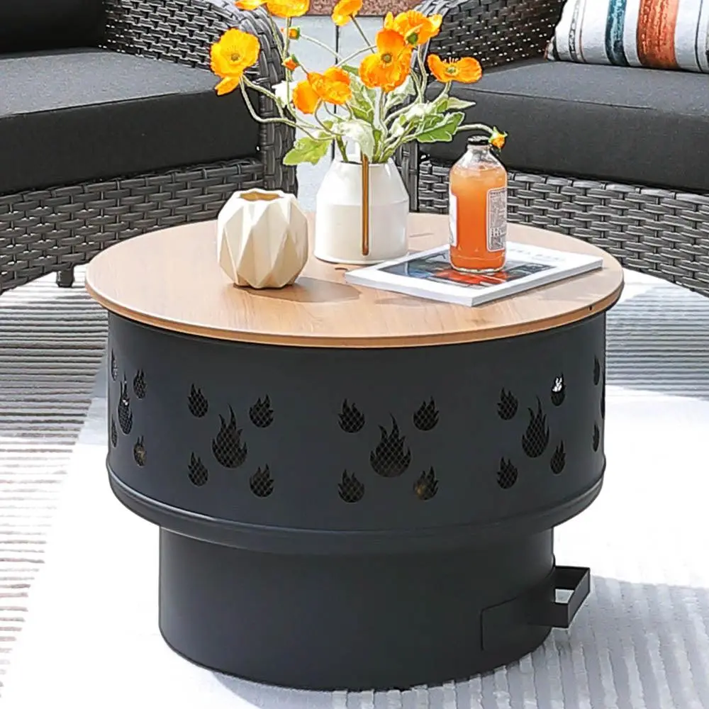 【Back To School】Ovios 25.39'' Round Fire Pit, Steel Wood Burning Fire Pit with Spark Screen & Fire Poker, Outdoor Patio Backyard Garden Fire Bowl for Deck, Porch, Camping