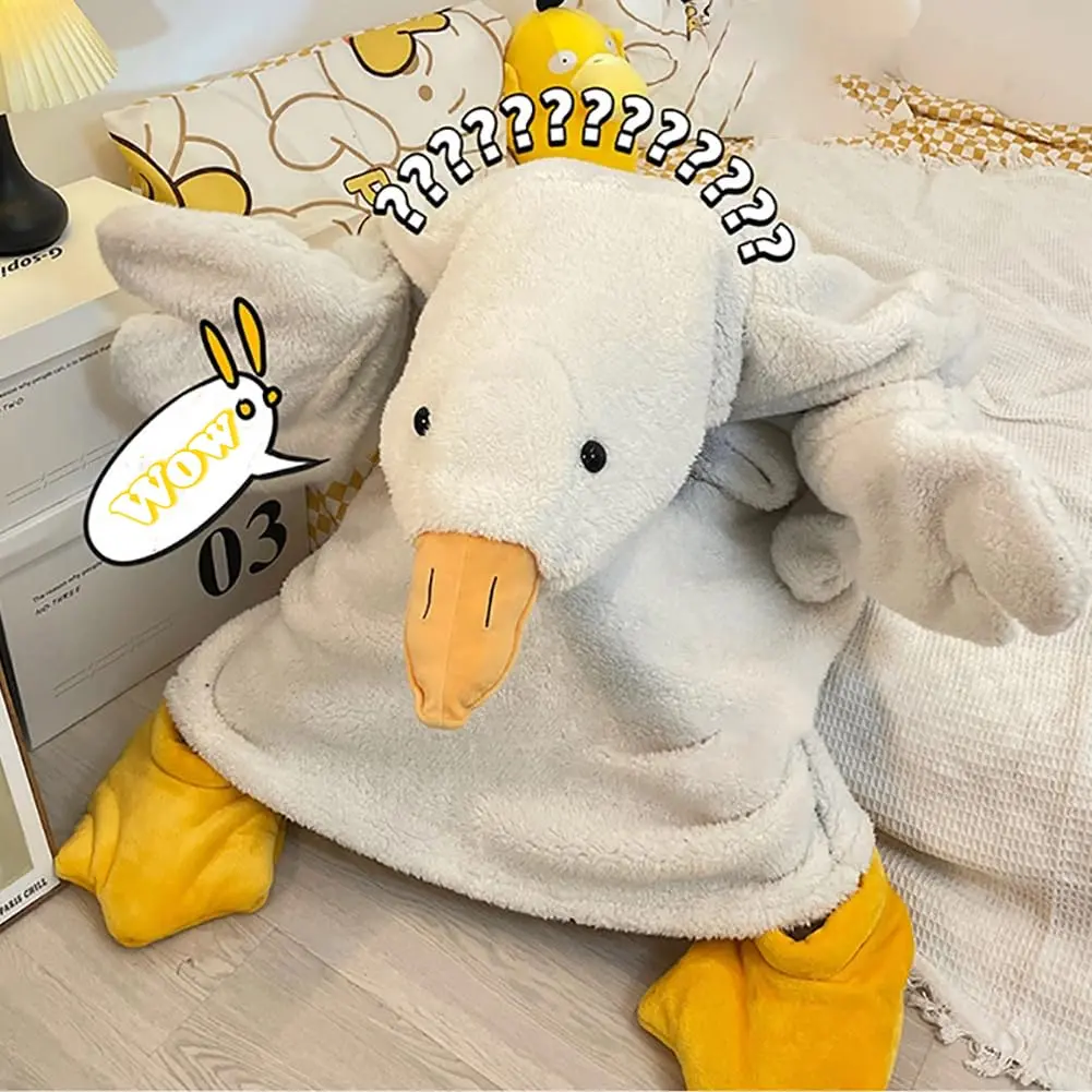 Goose Blanket Hoodie Onesie Adult & Kid | Warm White Goose Wearable Hoodie Blanket with Sleeves, Cozy Fluffy Sleeping Robe