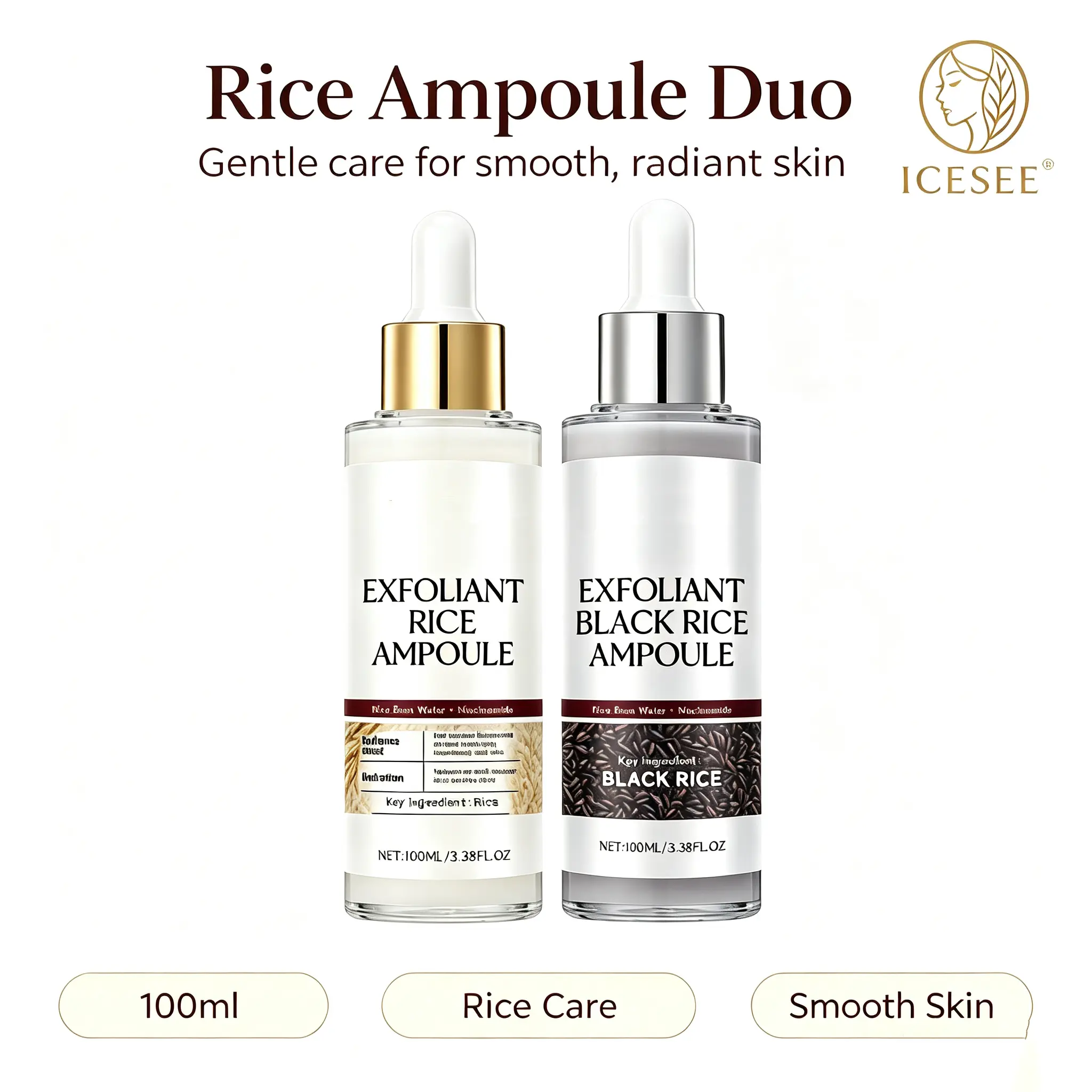 ICESEE Peel Shot Glow Rice Peeling Ampoule, Soft Exfoliating Face & Body Dead cell, Blackheads Remover for All Skin Types, 80ml Skincare Comfort ampoule