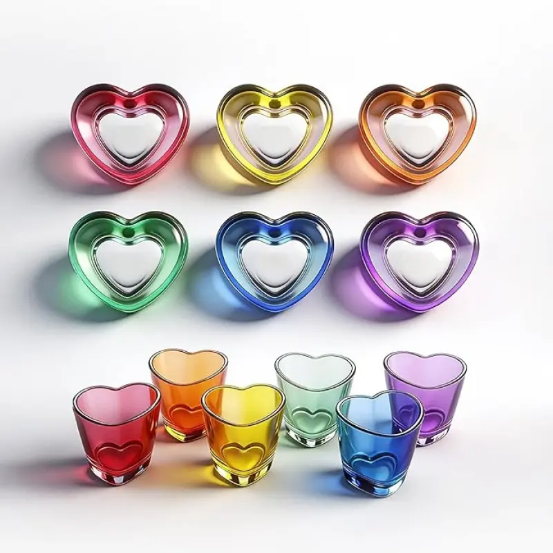 12/24 Pack Colorful Shot Glasses, 1.5 oz Heavy Base Shot Glasses Set, Heart Shaped Shot Glasses Set, Tequila Cups Small Glass, Shot Glasses for Whiskey, Vodka, Spirits & Liquors, Mother's Day Decor, Drinkware, Cocktail Glasses, Drinking Glasses