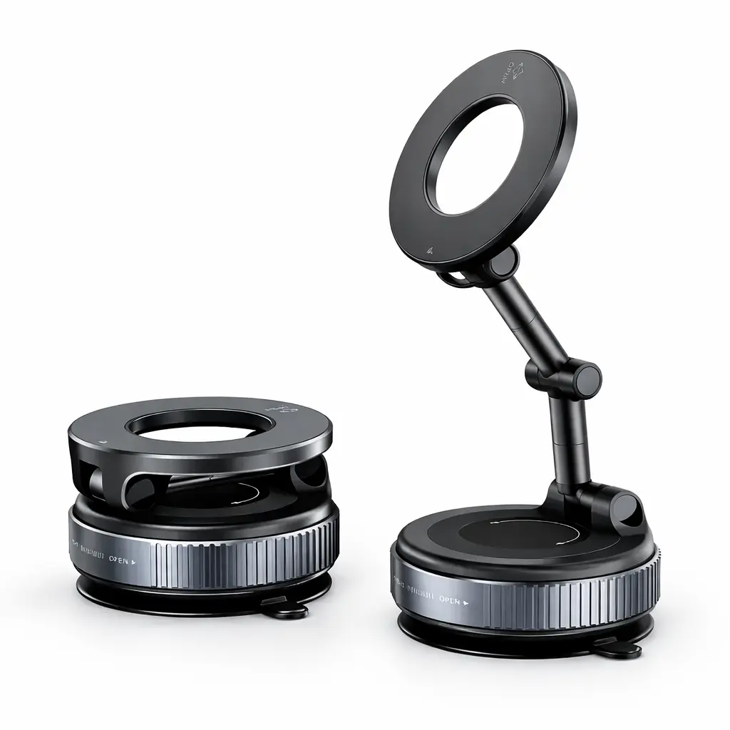 Car Mount Vacuum Suction Magnetic Bracket with Magnetic Attraction  One-handed Operation Full Range Multi-angle Adjustment for phone & Cellphone secure attachement Traveler's Choice