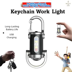 【2026】 Rechargeable Mini Keychain Flashlight ,Super Bright,800 Lumens EDC Mini Flashlights, COB Keychain Work Light Flashlights  6 Light Modes, Bright Mini Keychain Light for Walking, Searching ,camping and Hiking boyfriend best gift