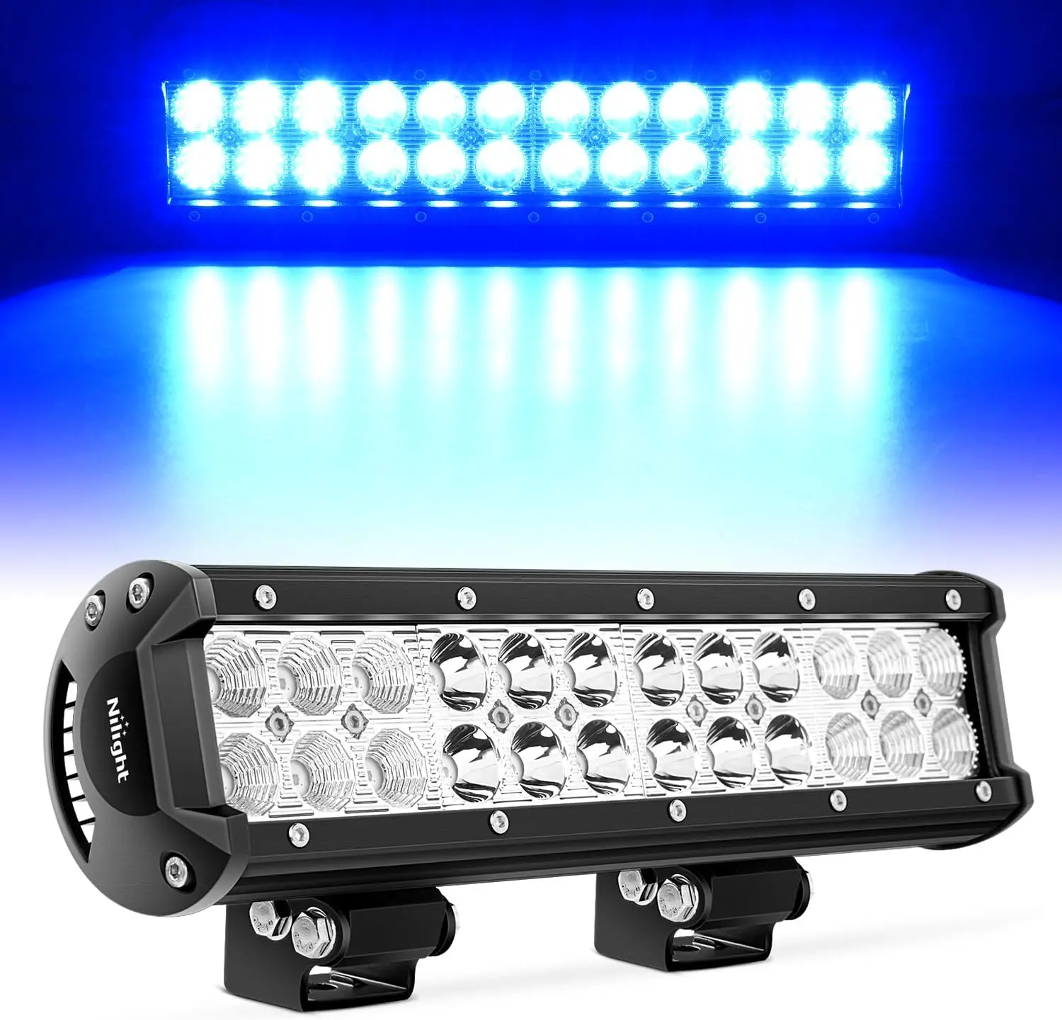 Nilight 12Inch 72W Power LED Light Bar, Spot-Flood Combo Blue Beam with Aluminum Cover, Universal Fit Off Road Work Light for Trucks, UTVs, Carlights & Tractors, Light Bar Car
