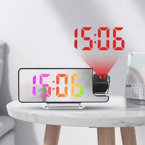 Projection Alarm Clock, Led Digital Clock, Simple Style, Multi-Function Date Temperature Display, Rotatable Projection, 12/24 Hour, Three Brightness Levels