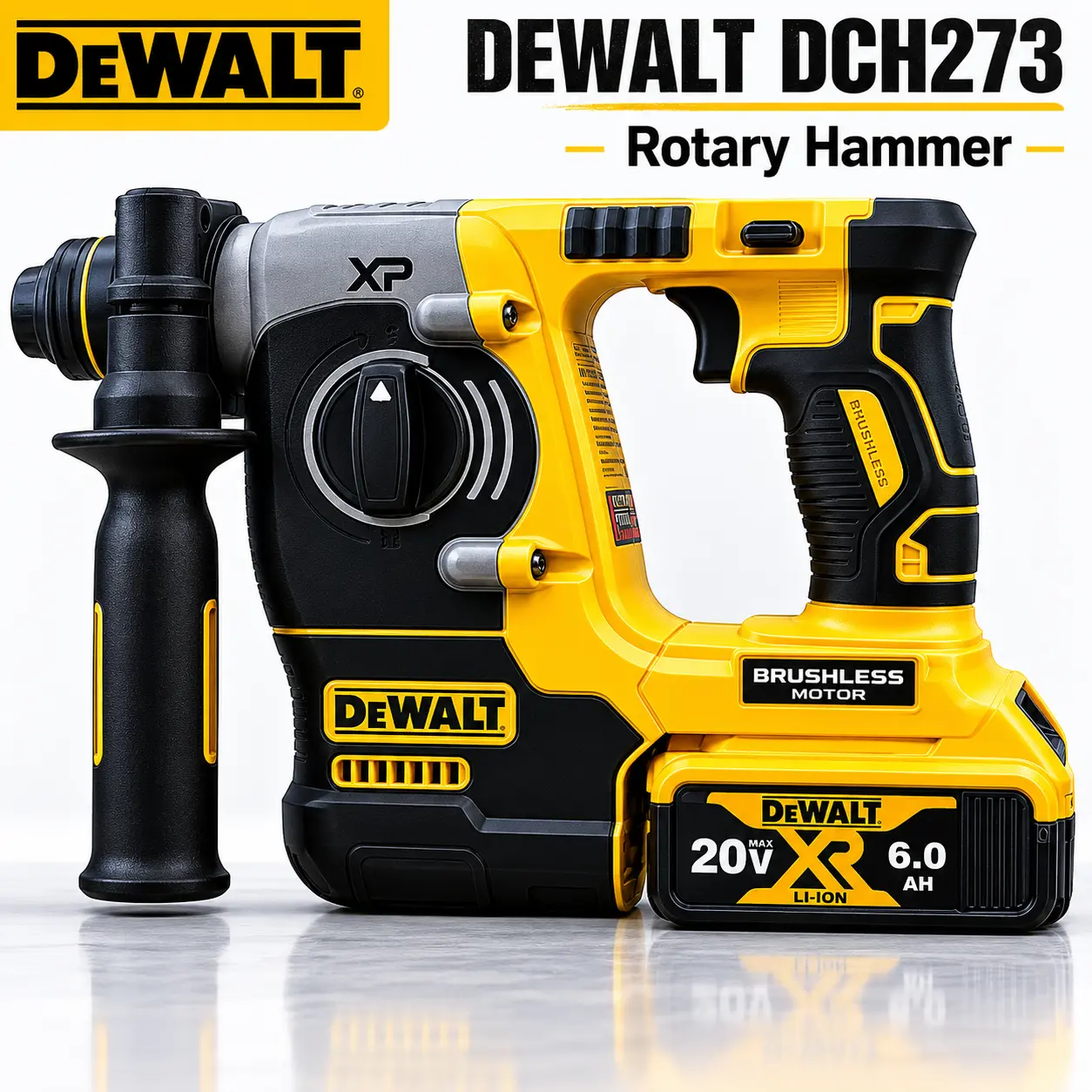DEWALT DCH273 20V MAX XR Cordless SDS Rotary Hammer Power Tool 26mm Drilling 0-950RPM 0-3600BPM For Concrete Masonry Metal Drilling Chipping And Demolition Work With 6.0Ah Battery And Charger Kit