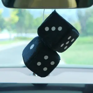 Fluffy Dice Car Rearview Mirror Hanging Decorations, Non-Shedding Plush Accessories, Easy-To-Hang Interior Ornament for Cars, Cute Car Accessories, Car Interior Ornaments, Car Interior Accessory