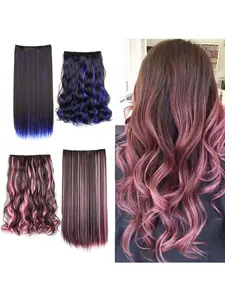 One-Piece Color Highlights Five-Clip Hair Extensions, Suitable for Hair Extension Curls False Hair Pieces, Hair Curtain, Synthetic Curly Hair