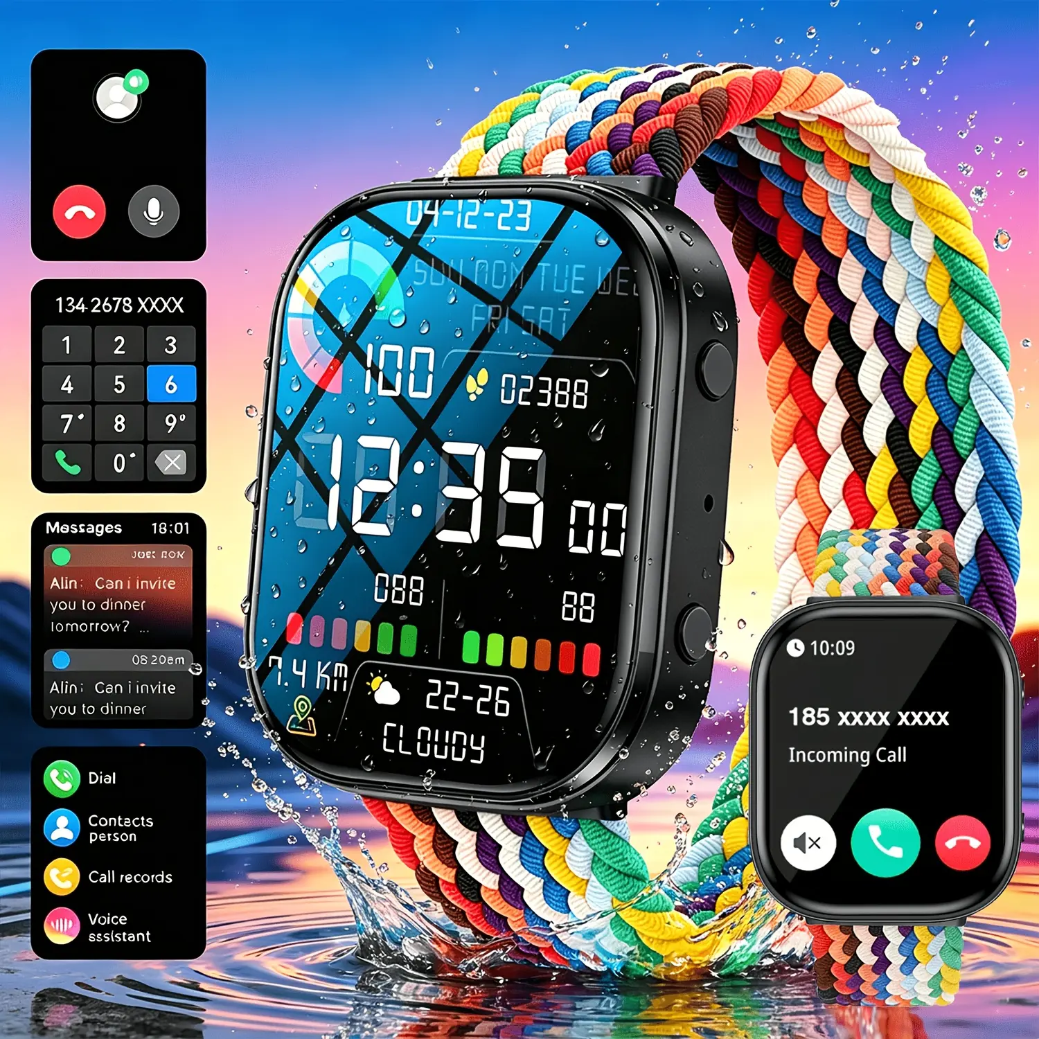 Wearable Smartwatch for Smartphone Users - Wireless Calling, Outdoor Swimming Capability, Multiple Sports Modes, Music Control, Sedentary Reminder, Watch Face Wallpapers, Real-Time Weather Updates, Versatile Design