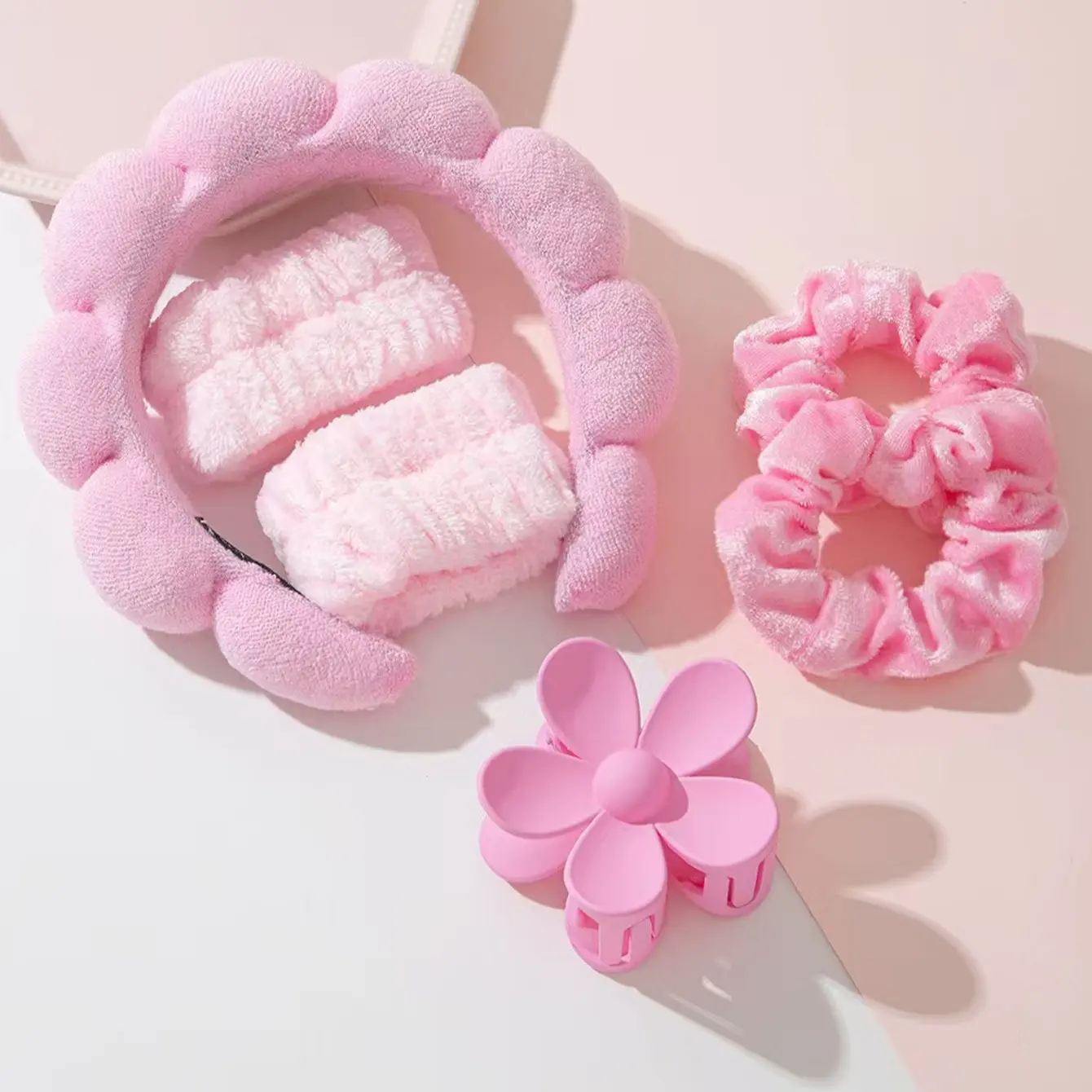 Hydrotherapy Headbands Set, Makeup Headbands, Face Washing Headbands, Skincare Headbands, Pink Velvet Fluffy Puffy Sponge Headbands, Bows, Bubbles, Hydrotherapy Headbands, Wristbands, Set Of Women's And Girls' Hair Accessories, Styling, Headband Wrap