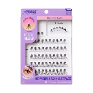 Impress Falsies Pre-Glued Individual False Eyelashes Multipack- Classic Volume | 60 Lash Clusters, 8mm–16mm